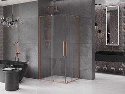 Mexen Velar L Duo sliding shower enclosure 90 x 80 cm, transparent, brushed copper - 871-090-080-02-03-65