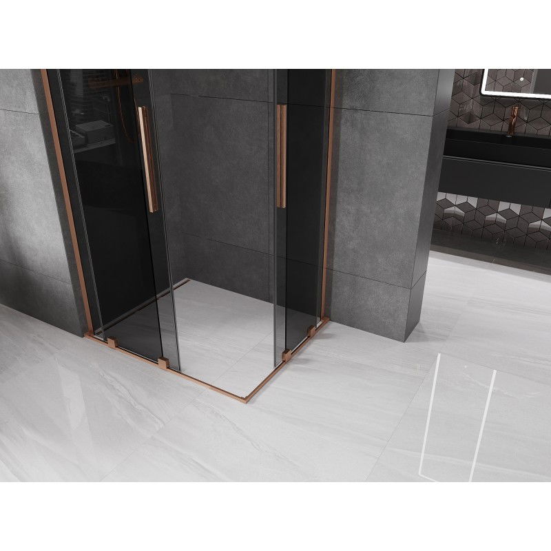 Mexen Velar L Duo sliding shower cabin 100 x 90 cm, graphite, brushed copper - 871-100-090-02-43-65