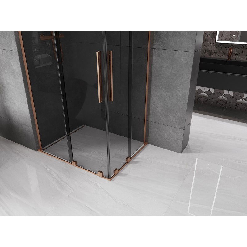 Mexen Velar L Duo Sliding Shower Enclosure 90 x 80 cm, graphite, brushed copper - 871-090-080-02-43-65