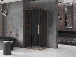 Mexen Velar L Duo Sliding Shower Enclosure 90 x 80 cm, graphite, brushed copper - 871-090-080-02-43-65
