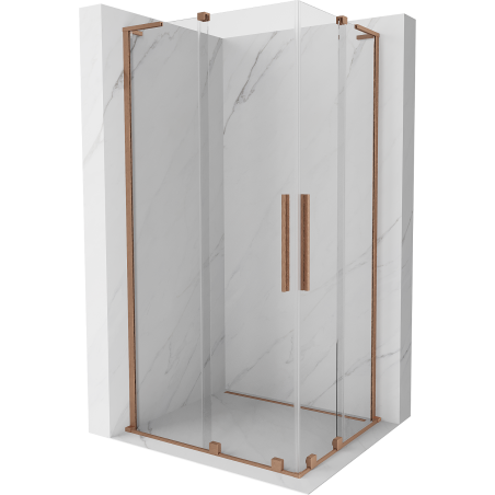 Mexen Velar L Duo sliding shower enclosure 90 x 80 cm, transparent, brushed copper - 871-090-080-02-03-65