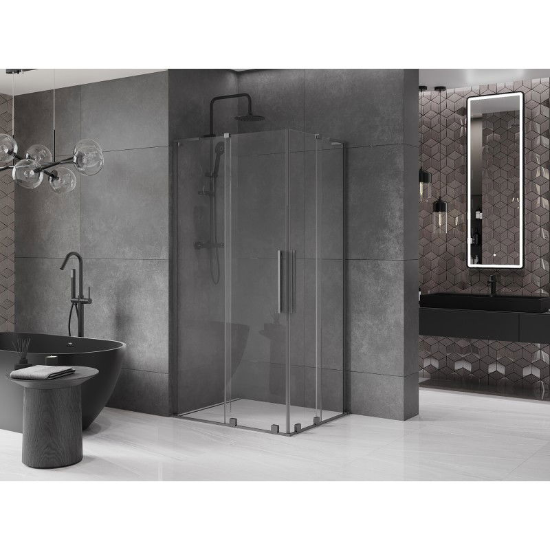 Mexen Velar L Duo sliding shower cabin 90 x 80 cm, transparent, gun gray brushed - 871-090-080-02-03-66