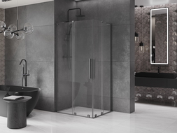 Mexen Velar L Duo sliding shower enclosure 90 x 80 cm, transparent, brushed gun gray - 871-090-080-02-03-66