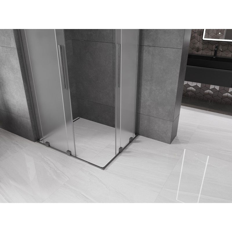 Mexen Velar L Duo sliding shower enclosure 90 x 80 cm, frosted, brushed gun gray - 871-090-080-02-33-66