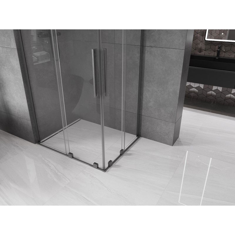 Mexen Velar L Duo Sliding Shower Enclosure 100 x 90 cm, Transparent, Brushed Gun Gray - 871-100-090-02-03-66