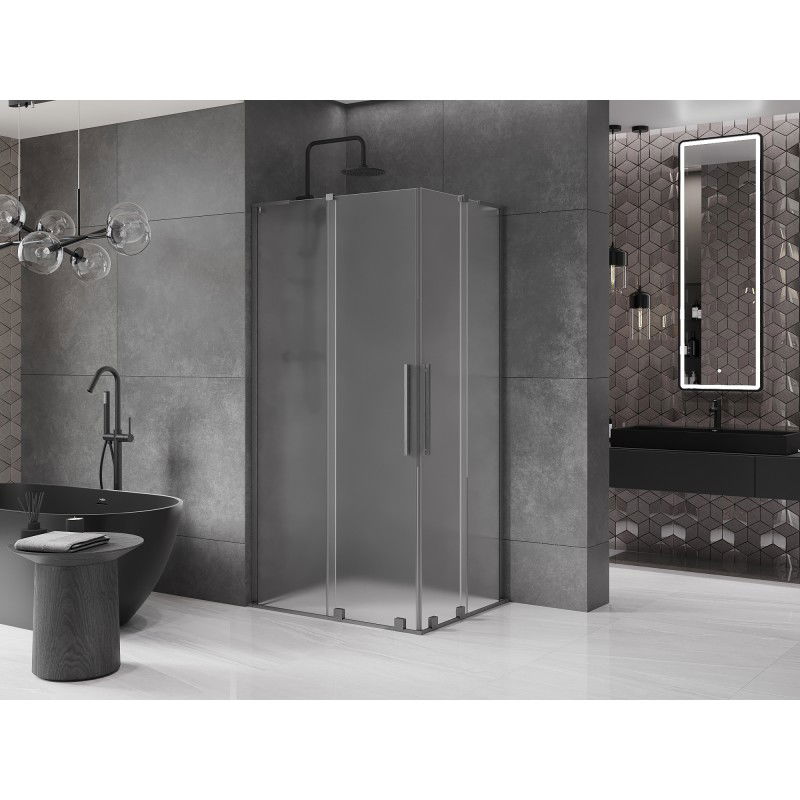 Mexen Velar L Duo sliding shower enclosure 90 x 80 cm, frosted, brushed gun gray - 871-090-080-02-33-66