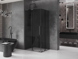 Mexen Velar L Duo sliding shower cabin 100 x 90 cm, graphite, brushed gun gray - 871-100-090-02-43-66