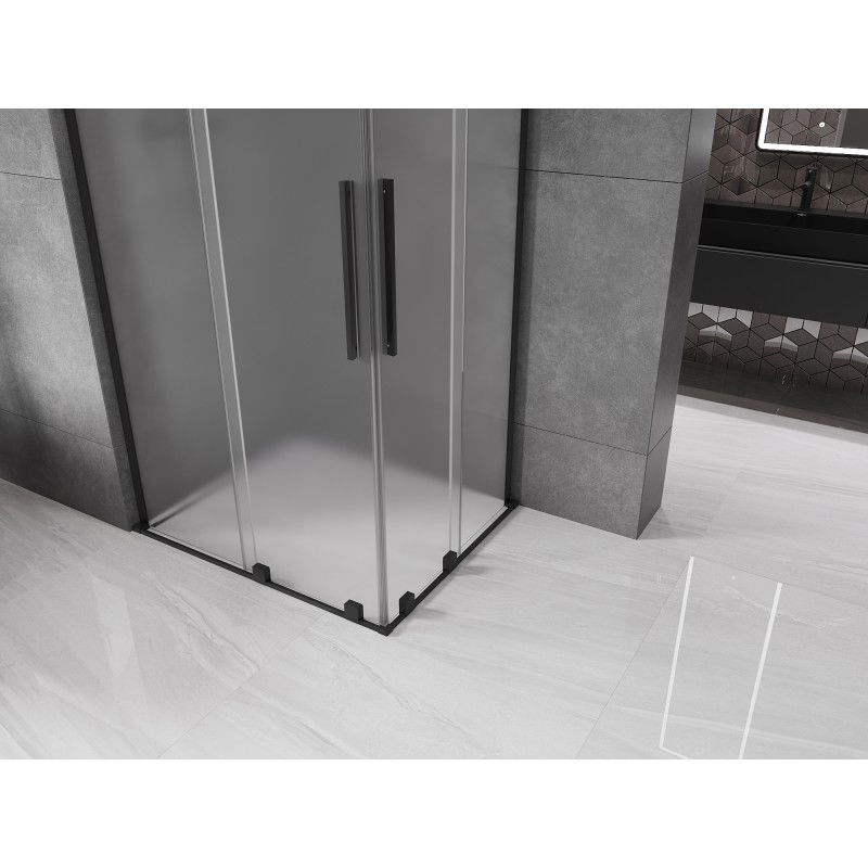 Mexen Velar L Duo Sliding Shower Enclosure 90 x 80 cm, Frosted, Black - 871-090-080-02-33-70