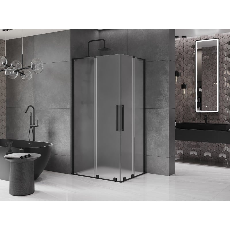 Mexen Velar L Duo sliding shower cabin 100 x 90 cm, frost, black - 871-100-090-02-33-70