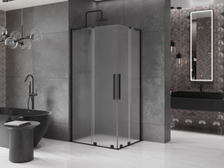 Mexen Velar L Duo sliding shower enclosure 90 x 80 cm, frost, black - 871-090-080-02-33-70