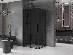 Mexen Velar L Duo sliding shower enclosure 90 x 80 cm, graphite, black - 871-090-080-02-43-70
