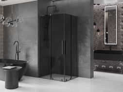 Mexen Velar L Duo sliding shower enclosure 100 x 90 cm, graphite, gun metal - 871-100-090-02-43-95