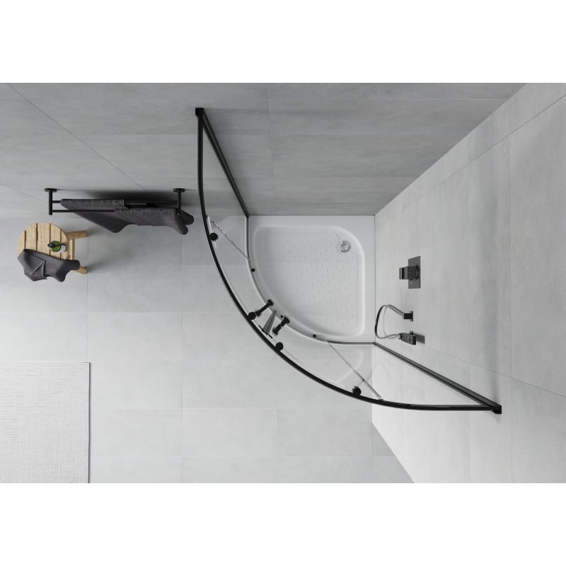 Mexen Rio Semi-Circular Shower Enclosure 70 x 70 cm, Transparent, Black + Rio Tray, White - 863-070-070-70-00-4710