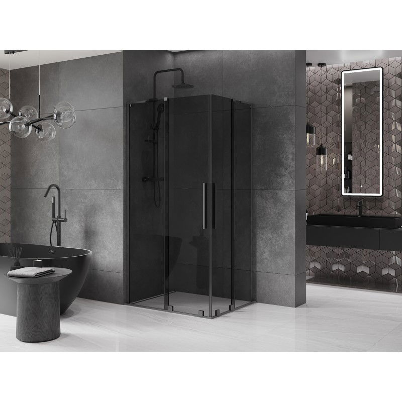 Mexen Velar L Duo Sliding Shower Enclosure 90 x 80 cm, Graphite, Gun Metal - 871-090-080-02-43-95