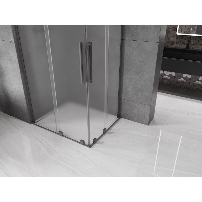 Mexen Velar L Duo Sliding Shower Enclosure 90 x 80 cm, Frosted, Gun Metal - 871-090-080-02-33-95