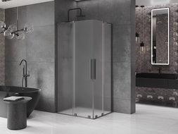 Mexen Velar L Duo Sliding Shower Enclosure 90 x 80 cm, Frosted, Gun Metal - 871-090-080-02-33-95