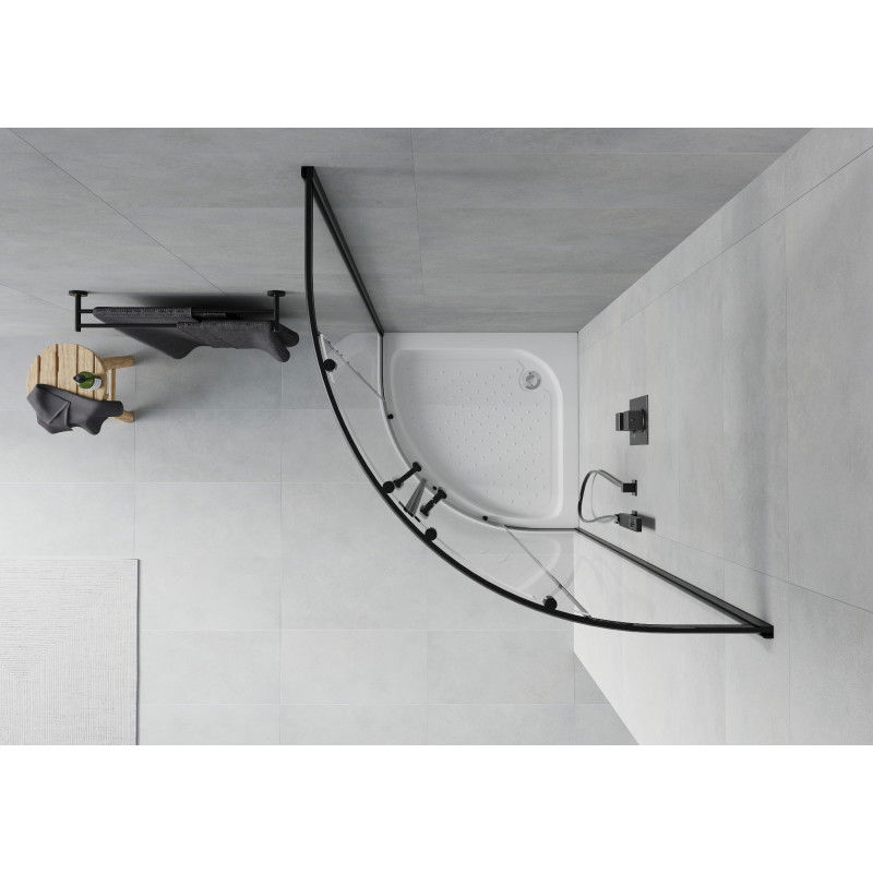 Mexen Rio semi-circular shower cabin 90 x 90 cm, transparent, black + Rio tray, white - 863-090-090-70-00-4710