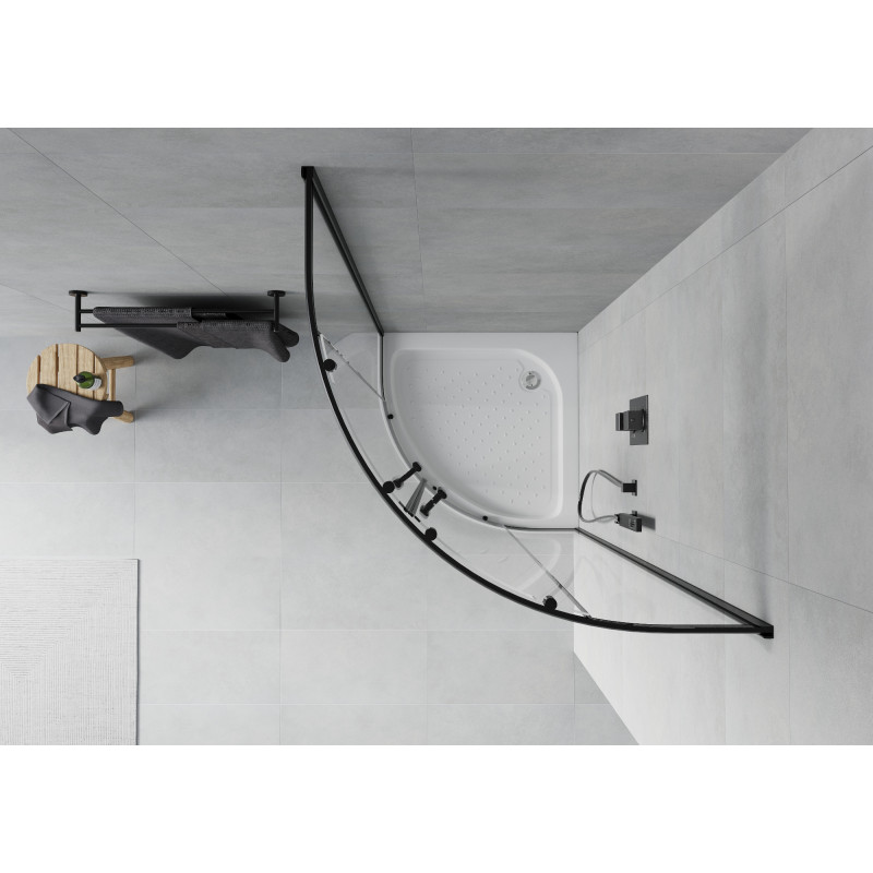 Mexen Rio semi-circular shower cabin 90 x 90 cm, transparent, black + shower tray, white - 863-090-090-70-00-4710