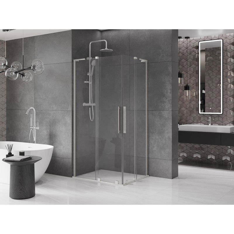Mexen Velar L Duo sliding shower enclosure 90 x 80 cm, transparent, brushed nickel - 871-090-080-02-03-97