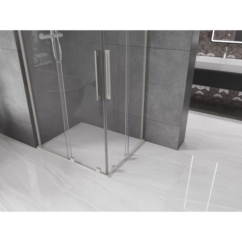 Mexen Velar L Duo sliding shower enclosure 100 x 90 cm, transparent, brushed nickel - 871-100-090-02-03-97