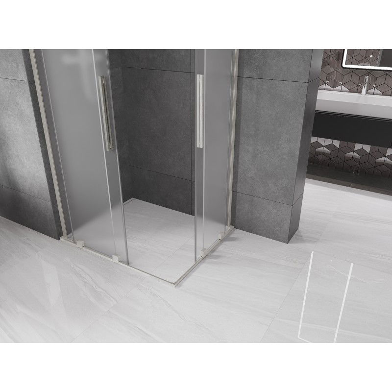 Mexen Velar L Duo sliding shower enclosure 100 x 90 cm, frost, brushed nickel - 871-100-090-02-33-97