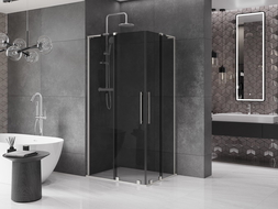 Mexen Velar L Duo sliding shower enclosure 90 x 80 cm, graphite, brushed nickel - 871-090-080-02-43-97