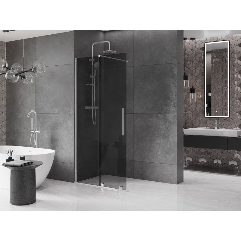 Mexen Velar sliding walk-in shower wall 90 x 200 cm, graphite 8 mm, chrome - 871-090-000-43-01