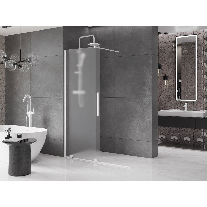 Mexen Velar sliding shower wall Walk-in 140 x 200 cm, frost 8 mm, white - 871-140-000-33-20