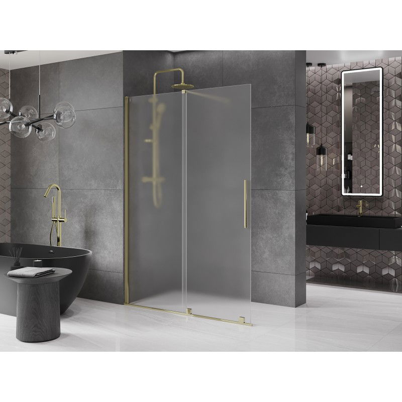 Mexen Velar sliding shower wall Walk-in 130 x 200 cm, frost 8 mm, gold - 871-130-000-33-50
