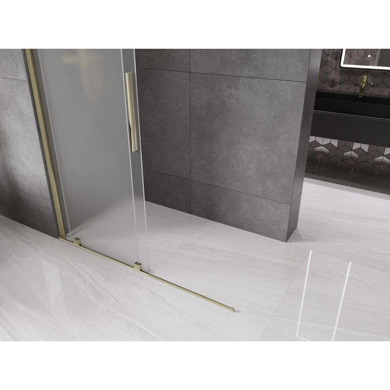 Mexen Velar sliding walk-in shower wall 140 x 200 cm, frost 8 mm, gold - 871-140-000-33-50