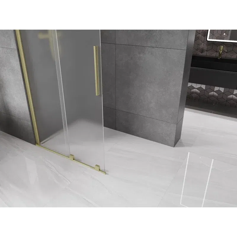 Mexen Velar Sliding Walk-in Shower Wall 120 x 200 cm, Frosted 8 mm, Brushed Gold - 871-120-000-33-55