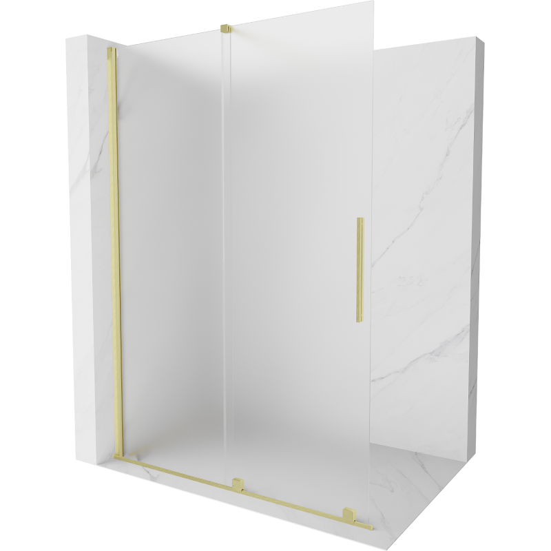 Mexen Velar sliding shower wall Walk-in 140 x 200 cm, frost 8 mm, brushed gold - 871-140-000-33-55