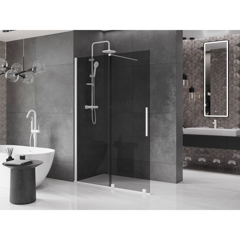 Mexen Velar sliding shower wall Walk-in 130 x 200 cm, graphite 8 mm, white - 871-130-000-43-20