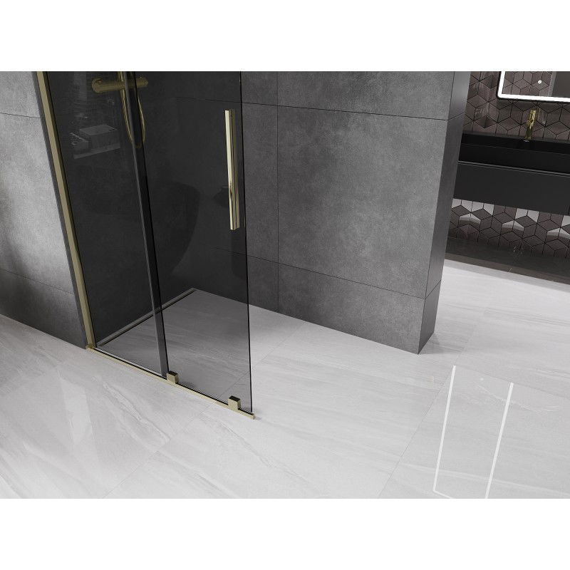Mexen Velar sliding walk-in shower wall 90 x 200 cm, graphite 8 mm, gold - 871-090-000-43-50