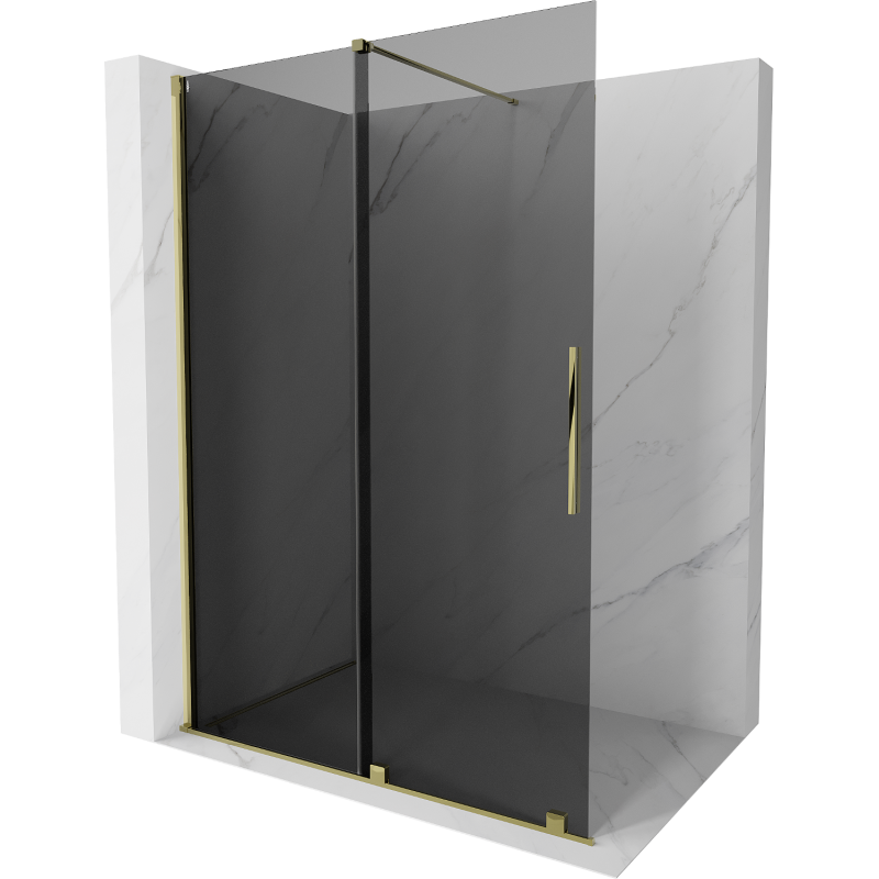 Mexen Velar Walk-in Shower Screen 130 x 200 cm, Graphite 8 mm, Gold - 871-130-000-43-50