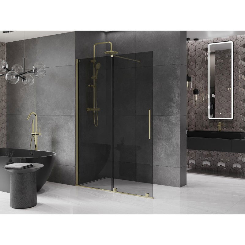 Mexen Velar sliding shower wall Walk-in 140 x 200 cm, graphite 8 mm, gold - 871-140-000-43-50