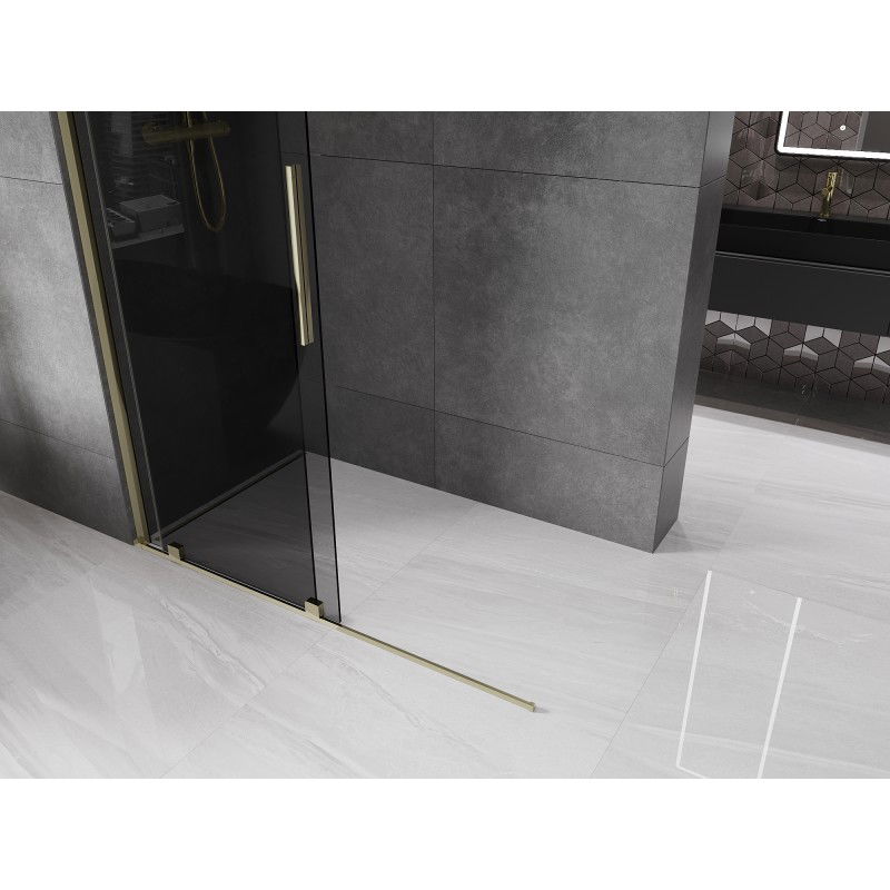 Mexen Velar sliding Walk-in shower screen 130 x 200 cm, graphite 8 mm, gold - 871-130-000-43-50