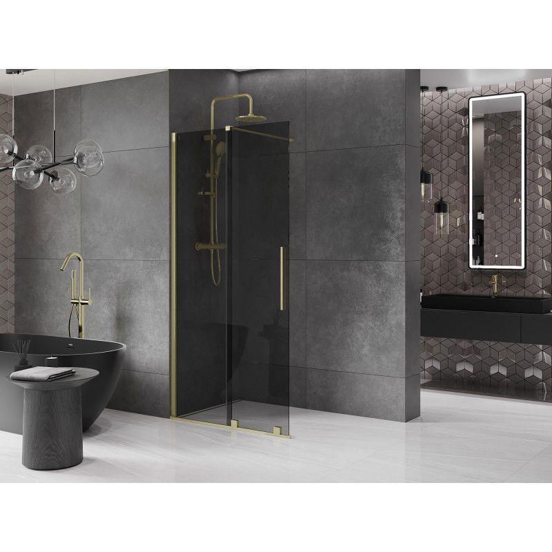 Mexen Velar sliding shower wall Walk-in 85 x 200 cm, graphite 8 mm, brushed gold - 871-085-000-43-55