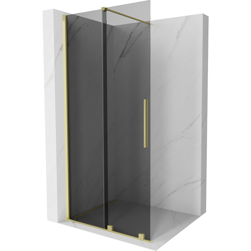 Mexen Velar Sliding Shower Wall Walk-in 100 x 200 cm, Graphite 8 mm, Brushed Gold - 871-100-000-43-55
