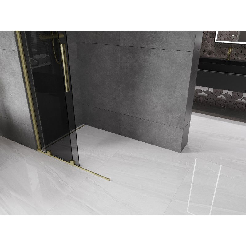 Mexen Velar Sliding Walk-in Shower Wall 75 x 200 cm, 8 mm Graphite, Brushed Gold - 871-075-000-43-55