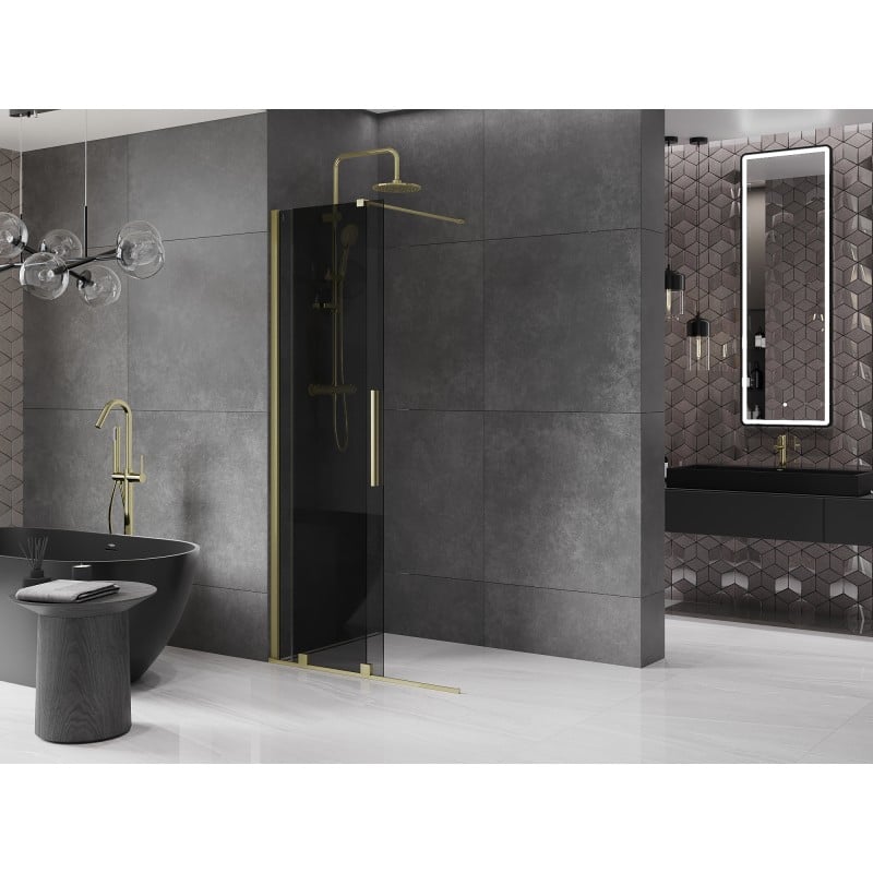 Mexen Velar Sliding Shower Wall Walk-in 100 x 200 cm, Graphite 8 mm, Brushed Gold - 871-100-000-43-55