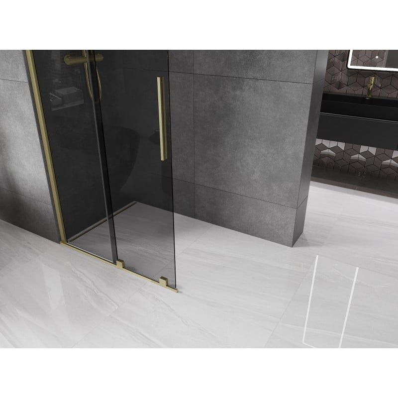 Mexen Velar sliding Walk-in shower wall 90 x 200 cm, graphite 8 mm, brushed gold - 871-090-000-43-55