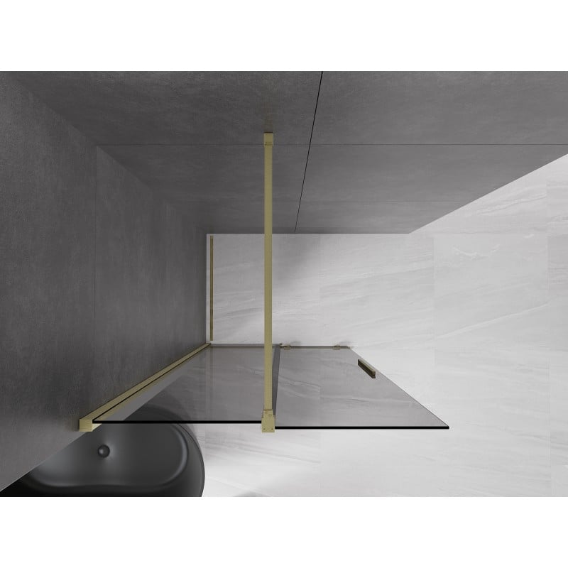 Mexen Velar sliding Walk-in shower wall 90 x 200 cm, graphite 8 mm, brushed gold - 871-090-000-43-55