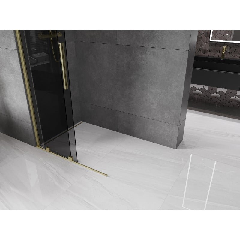 Mexen Velar sliding Walk-in shower wall 90 x 200 cm, graphite 8 mm, brushed gold - 871-090-000-43-55