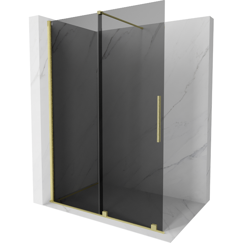 Mexen Velar Walk-in Shower Screen 150 x 200 cm, Graphite 8 mm, Brushed Gold - 871-150-000-43-55