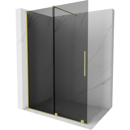 Mexen Velar Walk-in Shower Screen 150 x 200 cm, Graphite 8 mm, Brushed Gold - 871-150-000-43-55