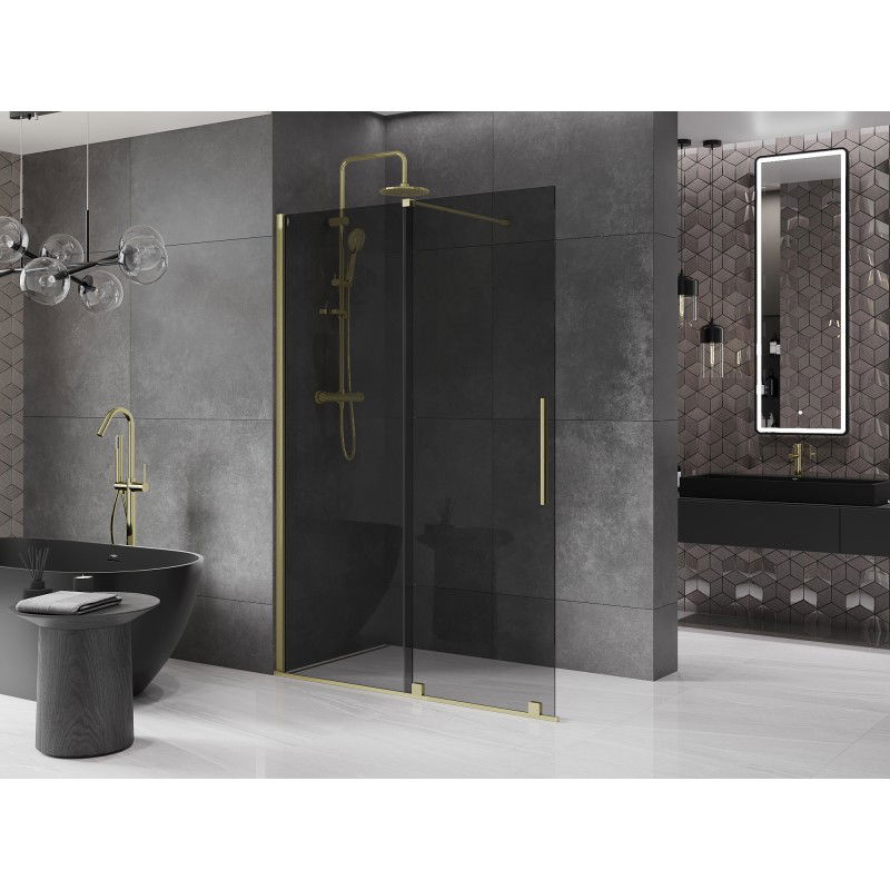 Mexen Velar sliding shower wall Walk-in 150 x 200 cm, graphite 8 mm, brushed gold - 871-150-000-43-55