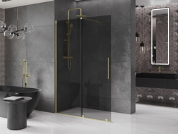 Mexen Velar sliding shower wall Walk-in 140 x 200 cm, graphite 8 mm, brushed gold - 871-140-000-43-55