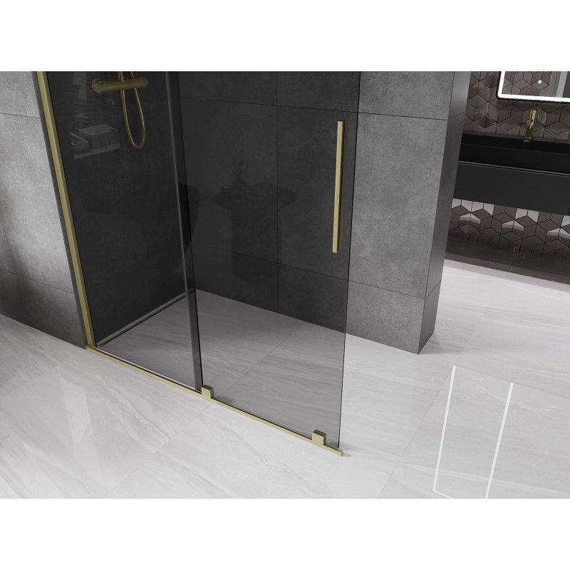 Mexen Velar sliding shower wall Walk-in 160 x 200 cm, graphite 8 mm, brushed gold - 871-160-000-43-55