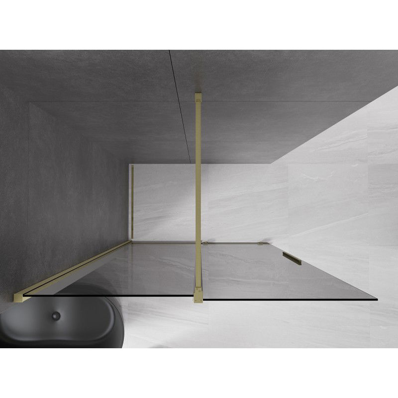 Mexen Velar sliding shower wall Walk-in 140 x 200 cm, graphite 8 mm, brushed gold - 871-140-000-43-55